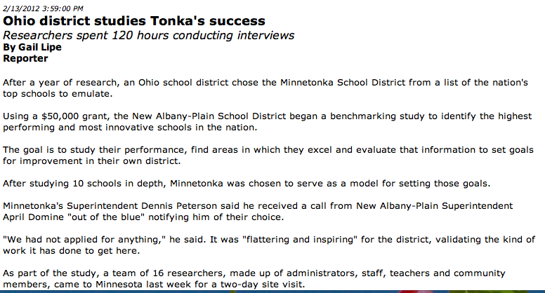 Ohio school district to emulate Minnetonka School District