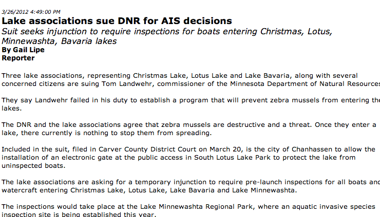 AIS decisions get DNR sued by lake groups